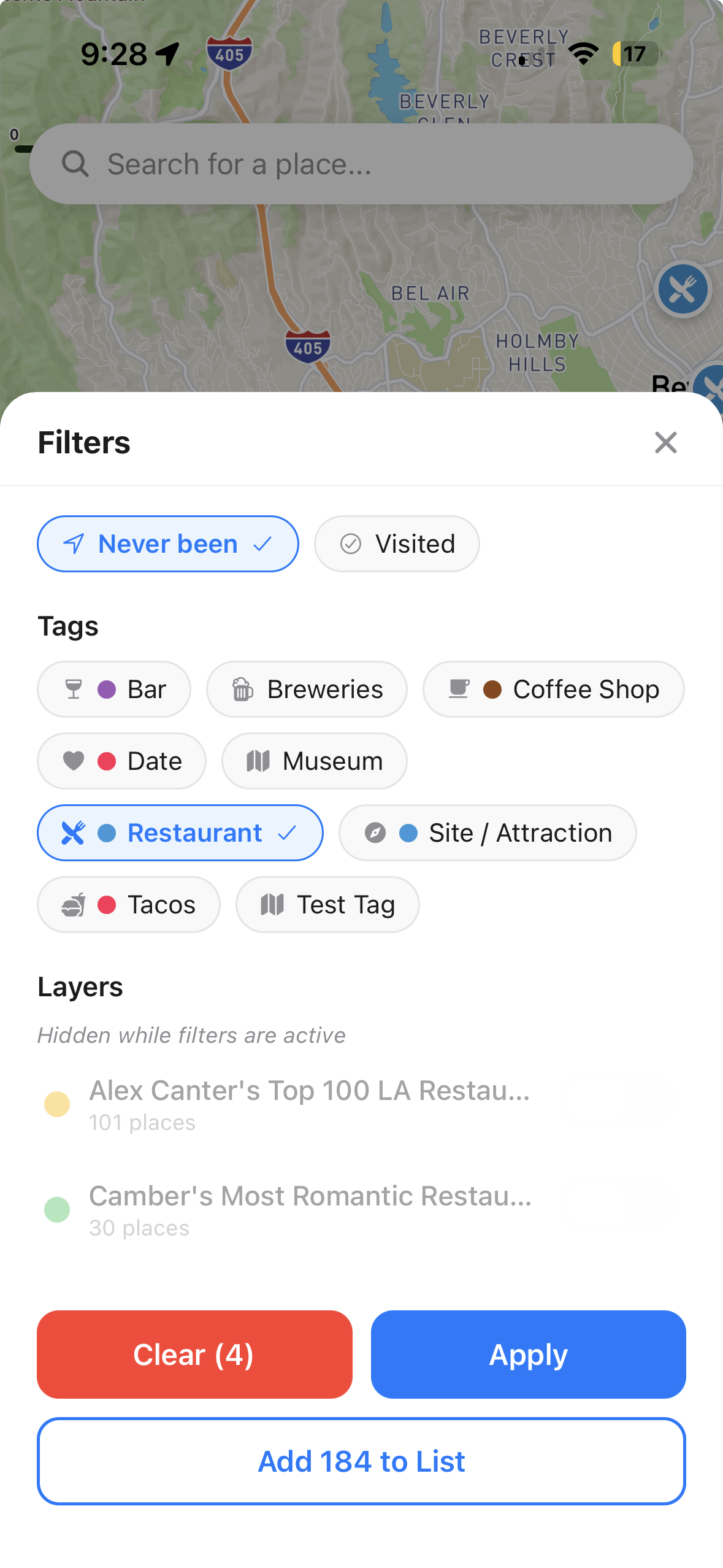 Filter panel with tags and visited status